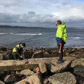 <span class=heading><b>A Remedy for Rubble</b> by Ronald Turner</span><br />Mounds of waste concrete mar the coast of Ayrshire, in historic dump sites. As the world’s second most consumed resource, concrete manufacture comes at a high economic and environmental cost.Working with a number of industrial partners, to explore a range of challenges posed by degraded concrete infrastructure, we are developing new biotechnology-based methods for concrete repair, generating clear benefits to industry and the environment.<br /><span class=small>Image: © 2020 Ronald Turner</span>.  <span class=small>Collaborators: Cavendish Nuclear, Magnox Ltd</span>