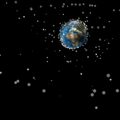 <span class=heading><b>Pollution beyond our planet</b> by Stuart Grey</span><br />This image shows man-made space debris, ranging in size from a paint fleck to a double-decker bus, which accumulated in a single year. Travelling faster than a bullet, this debris can potentially take down our communications and Global Positioning System (GPS), and even prevent manned space flight. Our research aims to predict how space debris moves over time, allowing us to develop a clean-up strategy to tackle this global problem.<br /><span class=small>Image: © 2017 Stuart Grey</span>