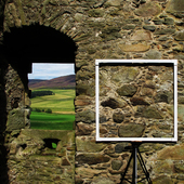 <span class=heading><b>Windows to knowledge</b> by Clara Gonzalez Manich</span><br />Two windows: one framing the Scottish landscape where Glenbuchat Castle is a historical landmark; the other framing the stone masonry pattern used to build the monument wall. Our research focuses on analysing the stone masonry types and techniques used to build 17th-18th century architecture in Scotland. Understanding how these monuments were built is essential to stop further decay and preserve the value and authenticity of such unique heritage.<br /><span class=small>Image: © 2017 Clara Gonzalez Manich</span>