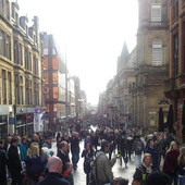 <span class=heading><b>Where’s Want?</b> by Stephanie Beechey</span><br />Can you find the four shadows of relative poverty in Buchanan
Street: shame, loneliness, alienation and low self-esteem? They’re
not easy to spot: the hyperconsumption within the consuming
city belies the high levels of deprivation that exist in Glasgow. Not
only does the city’s consumerist mode of economic development
exacerbate deprivation, those who cannot participate are excluded
from consumer culture. What effect does this have on those who
have less?<br /><span class=small>Image: © 2015 Stephanie Beechey</span>