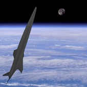 <span class=heading><b>The Future of Space Transportation</b> by Romain Wuilbercq (Mechanical and Aerospace Engineering)</span><br />The picture depicts our CFASTT-1A space plane orbiting around the Earth before reentry into the terrestrial atmosphere. This research aims to support the promising new space-access industry that has arisen since the demise of NASA’s space shuttle, and to develop new ways of providing cost effective, efficient and reliable global transport and access to space.<br /><span class=small>Image: © 2014 Romain Wuilbercq</span>.  <span class=small>Collaborators: Prof. Richard Brown</span>