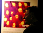 <span class=heading><b>Forest of Glowing Nanotrees</b></span><br /><p class=int> </p>
<p class=int>Professor Sir Jim McDonald takes the opportunity to look at the images and talk to some of the entrants.</p>
<p class=int> </p><span class=small>Image: © 2012 Stephen Armstrong</span>