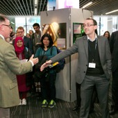 <span class=heading><b>Images of Research</b> by Guy Hinks</span><br /><p class=int>Judge Chris Thomson being thanked by the Principal for his direction into the use of digital storytelling throughtout the competition.</p><span class=small>Image: © 2024 Guy Hinks 2015</span>