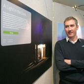 <span class=heading><b>Images of Research</b> by Guy Hinks</span><br /><p class=int>Winner Damien Frame with his entry, ’A Light in the Dark’. </p><span class=small>Image: © 2025 Guy Hinks 2015</span>