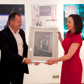 <span class=heading><b>Images Awards Ceremony</b></span><br /><p class=int> </p>
<p class=int>........And the winner is....Dr Nicola Cairns!</p>
<p class=int>Dr Stephen Breslin presents Nicola with a framed copy of her image ’All the World’s a Stage’. </p>
<p class=int> </p><span class=small>Image: © 2014 Guy Hinks</span>