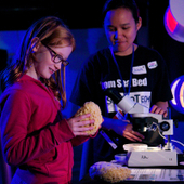 <span class=heading><b>Explorathon</b></span><br /><p class=int> </p>
<p class=int>A little girl keen to find out more about how marine sponges could yield future medicines.</p>
<p class=int> </p><span class=small>Image: © 2015 Guy Hinks</span>