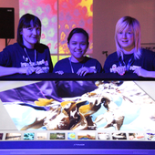 <span class=heading><b>Explorathon</b></span><br /><p class=int> </p>
<p class=int>The SeaBiotech Team with Lynsey MacIntyre’s competition image on the touchscreen.</p>
<p class=int> </p><span class=small>Image: © 2015 Guy Hinks</span>