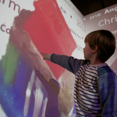 <span class=heading><b>Explorathon</b></span><br /><p class=int> </p>
<p class=int>One of our younger visitors taking a keen interest in the wall projection!</p>
<p class=int> </p><span class=small>Image: © 2015 Guy Hinks</span>