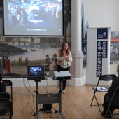 <span class=heading><b>Images of Research</b> by Rachel Clark</span><br /><p class=int>Megan McGurk giving her introduction to the Images of Research competition and the two speakers of the day; Kirsty Ross and Sibani Mohanty.</p><span class=small>Image: © 2024 Rachel</span>