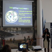 <span class=heading><b>Images of Research</b> by Rachel Clark</span><br /><p class=int>Researcher Sibani Mohanty begins her discussion <span>on understanding the brain activity of people who live with mental health problems, like schizophrenia. </span></p>
<p class=int><span><span>Sibani believes that her research will help enable an early diagnosis of the disease and therefore allow for early treatment. </span></span></p><span class=small>Image: © 2025 Rachel Clark</span>